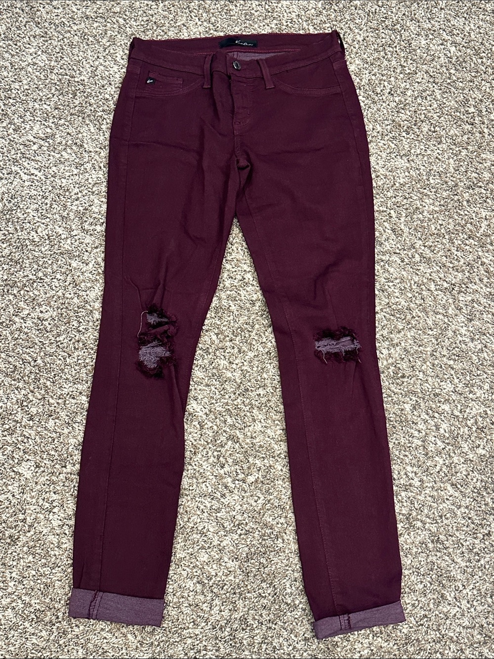 KanCan Burgundy Distressed Skinny Jeans